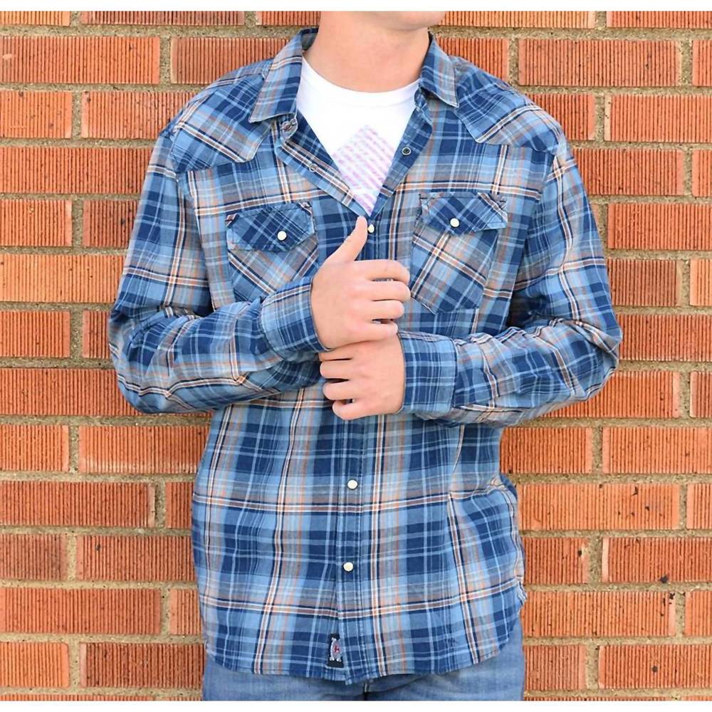 NEW FLAGS & ANTHEM plaid double pocket button down in blue